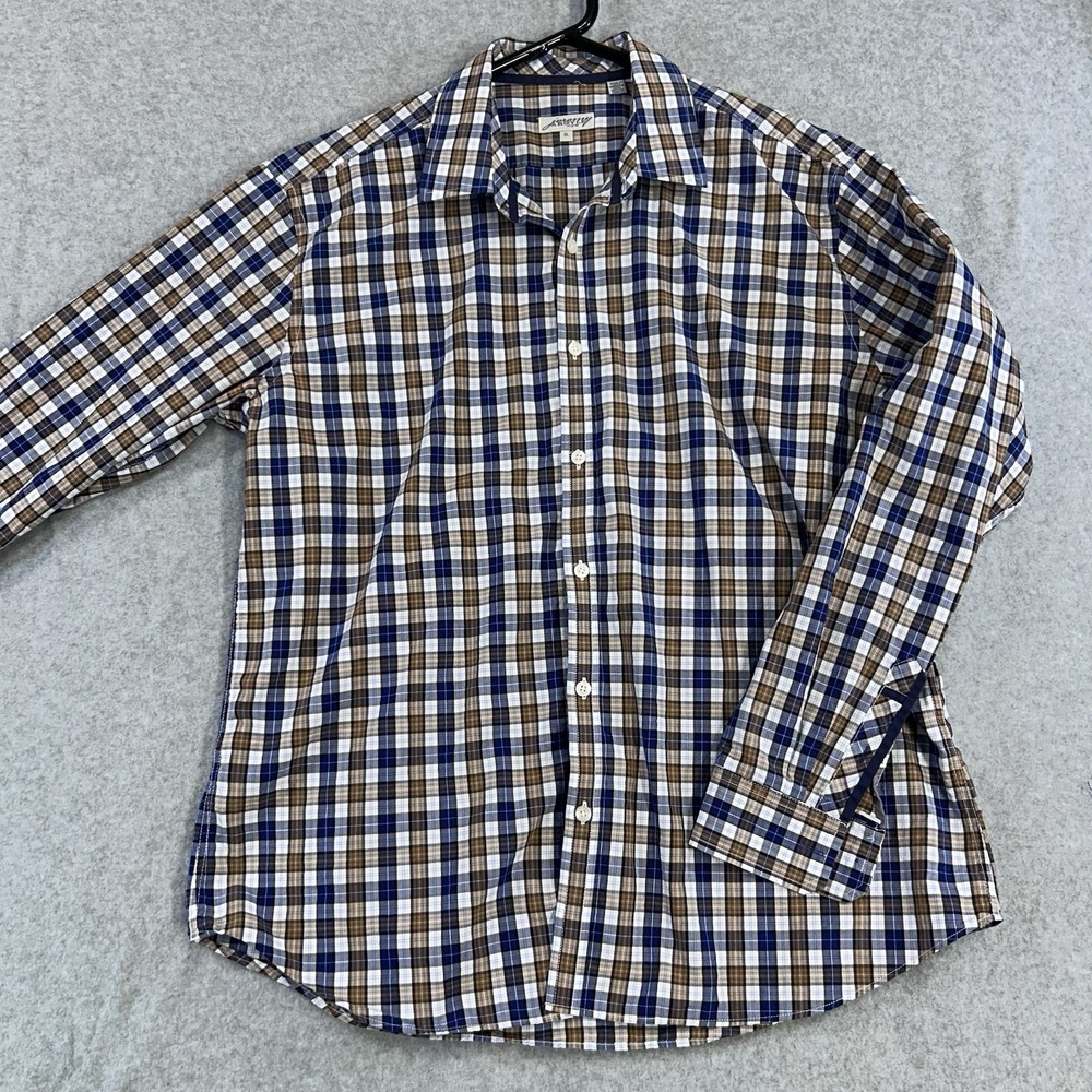 Jeremy Argyle NYC Men's XL Plaid Button Down Shirt Blue Brown Cotton